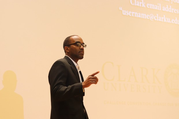 David Baxter speaking at Clark University