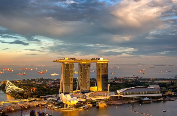 Marina Bay Sands is an integrated resort fronting Marina Bay in Singapore. At its opening in 2010, it was billed as the world's most expensive standalone casino property at S$8 billion, including the land cost.