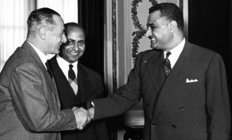 Eni founder Enrico Mattei (left) meets Egyptian President Nasser. Italy's new energy strategy is dubbed the 