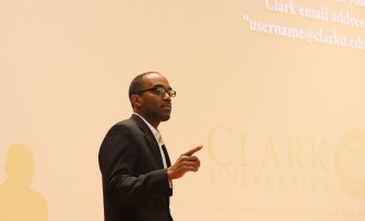 David Baxter speaking at Clark University